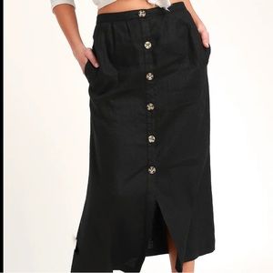 Rhythm Black Button-Front Midi Skirt